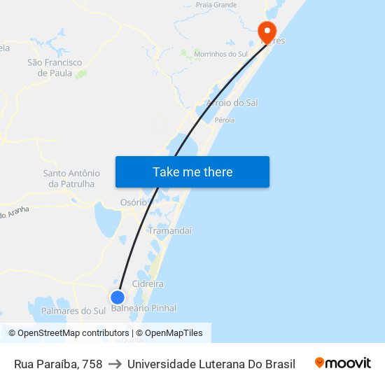 Rua Paraíba, 758 to Universidade Luterana Do Brasil map