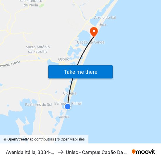 Avenida Itália, 3034-3106 to Unisc - Campus Capão Da Canoa map