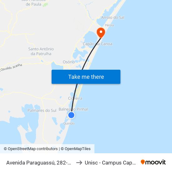 Avenida Paraguassú, 282-446 - Pinhal Sul to Unisc - Campus Capão Da Canoa map