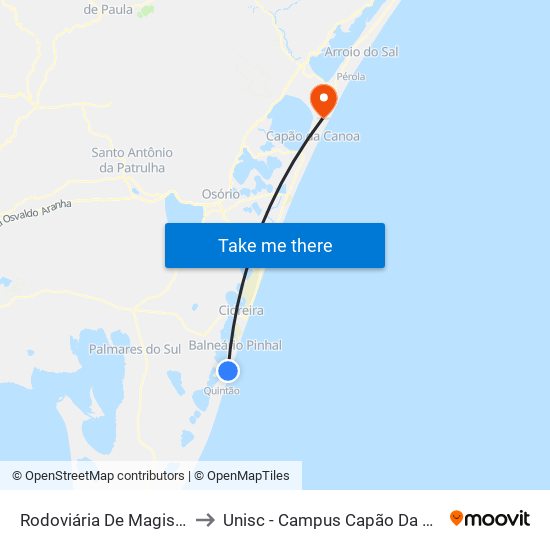 Rodoviária De Magistério to Unisc - Campus Capão Da Canoa map