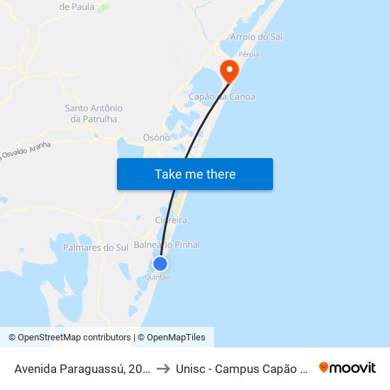 Avenida Paraguassú, 2034-2074 to Unisc - Campus Capão Da Canoa map