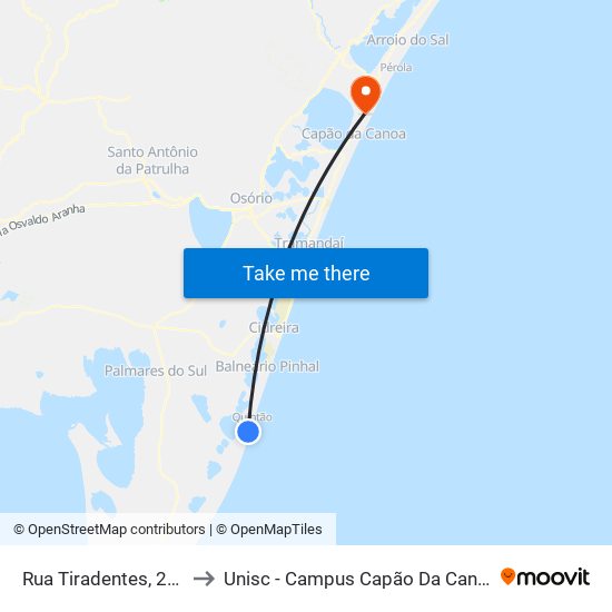 Rua Tiradentes, 274 to Unisc - Campus Capão Da Canoa map
