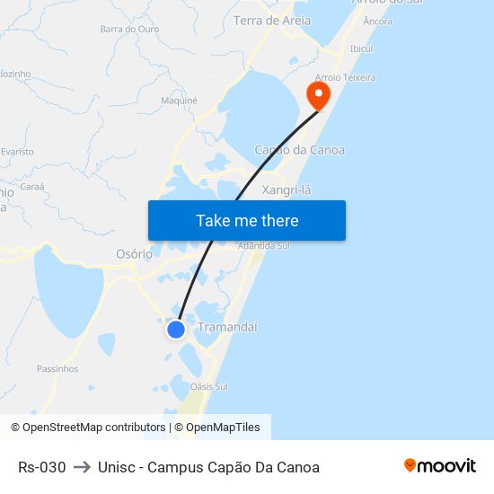 Rs-030 to Unisc - Campus Capão Da Canoa map