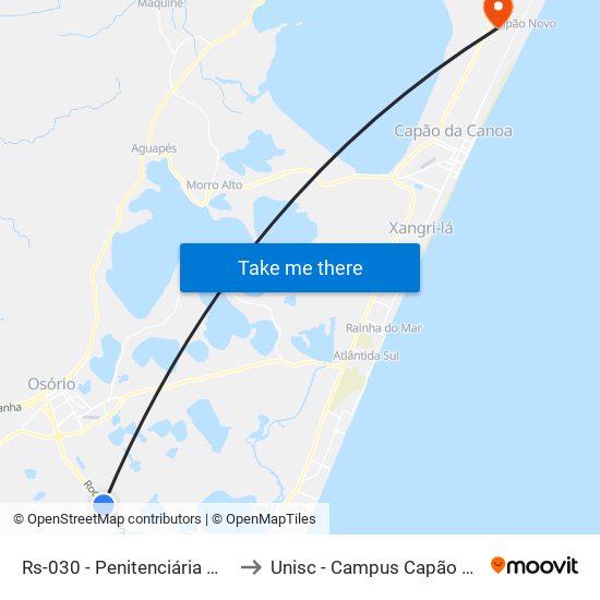 Rs-030 - Penitenciária Modulada to Unisc - Campus Capão Da Canoa map