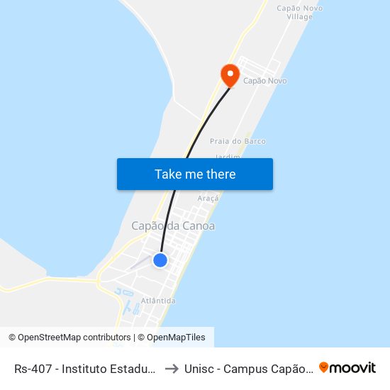 Rs-407 - Instituto Estadual Riachuelo to Unisc - Campus Capão Da Canoa map