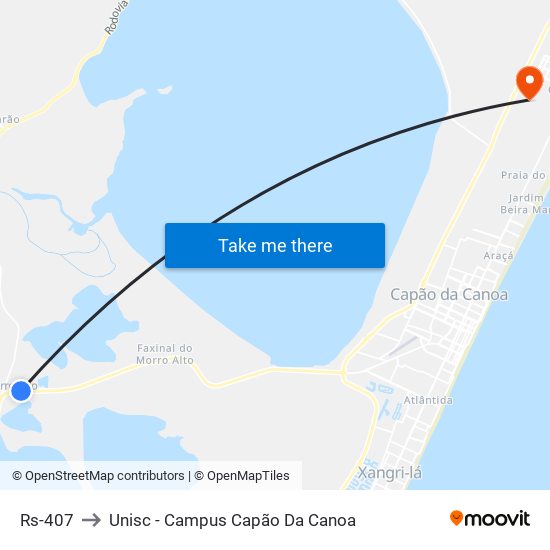 Rs-407 to Unisc - Campus Capão Da Canoa map