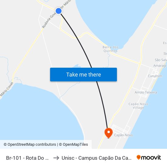 Br-101 - Rota Do Sol to Unisc - Campus Capão Da Canoa map