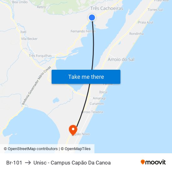 Br-101 to Unisc - Campus Capão Da Canoa map