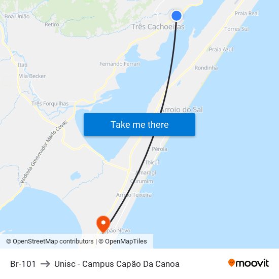 Br-101 to Unisc - Campus Capão Da Canoa map