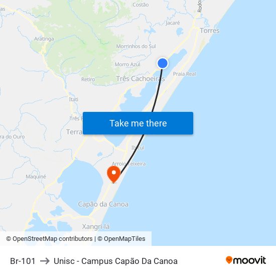 Br-101 to Unisc - Campus Capão Da Canoa map