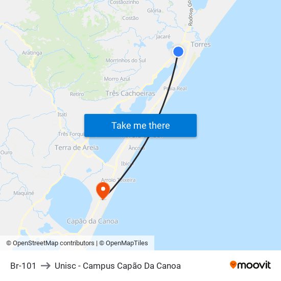 Br-101 to Unisc - Campus Capão Da Canoa map