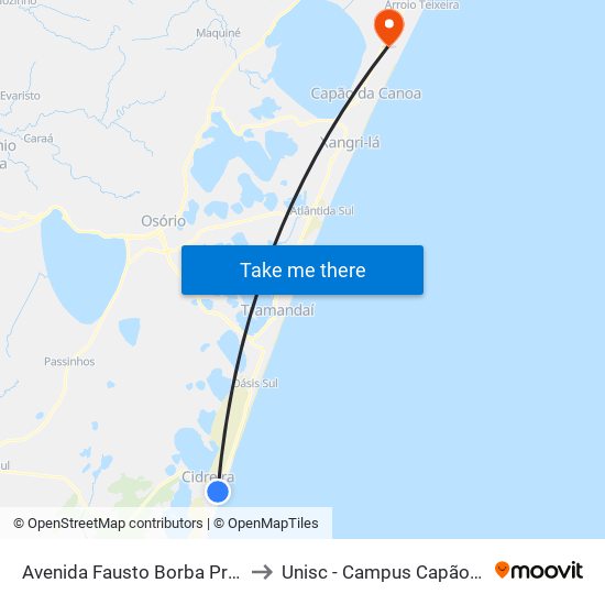 Avenida Fausto Borba Prates, 4308 to Unisc - Campus Capão Da Canoa map