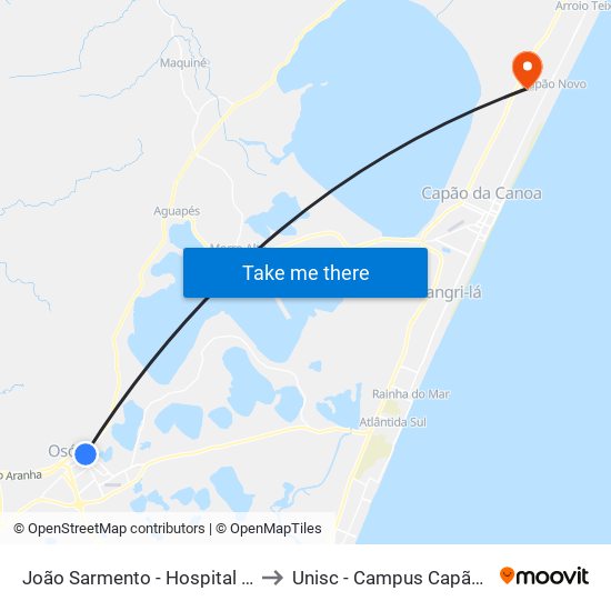 João Sarmento - Hospital São Vicente to Unisc - Campus Capão Da Canoa map