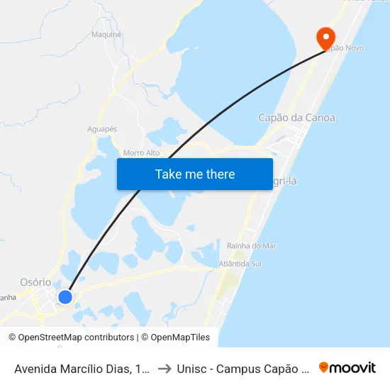Avenida Marcílio Dias, 1083-1267 to Unisc - Campus Capão Da Canoa map