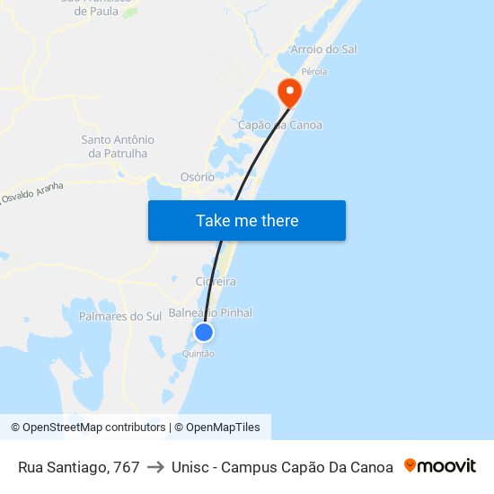 Rua Santiago, 767 to Unisc - Campus Capão Da Canoa map