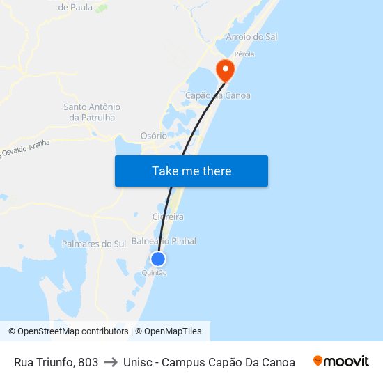 Rua Triunfo, 803 to Unisc - Campus Capão Da Canoa map