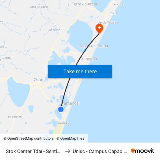 Stok Center Tdaí - Sentido Centro to Unisc - Campus Capão Da Canoa map