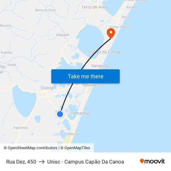 Rua Dez, 450 to Unisc - Campus Capão Da Canoa map