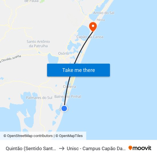 Quintão (Sentido Santa Rita) to Unisc - Campus Capão Da Canoa map