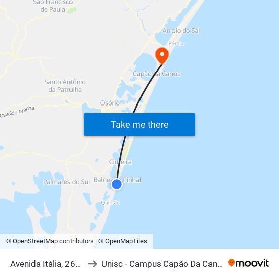 Avenida Itália, 2604 to Unisc - Campus Capão Da Canoa map