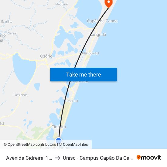 Avenida Cidreira, 111 to Unisc - Campus Capão Da Canoa map