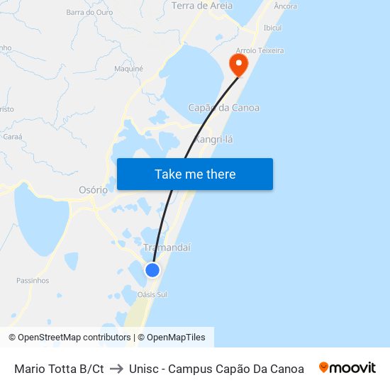Mario Totta B/Ct to Unisc - Campus Capão Da Canoa map