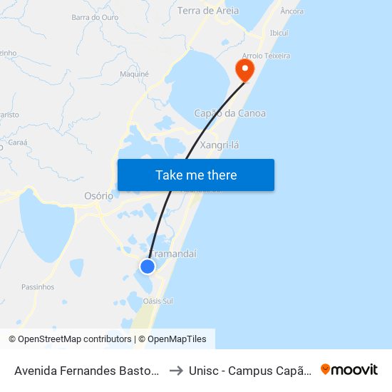 Avenida Fernandes Bastos, 4750-4934 to Unisc - Campus Capão Da Canoa map