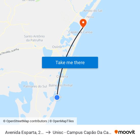 Avenida Esparta, 200 to Unisc - Campus Capão Da Canoa map