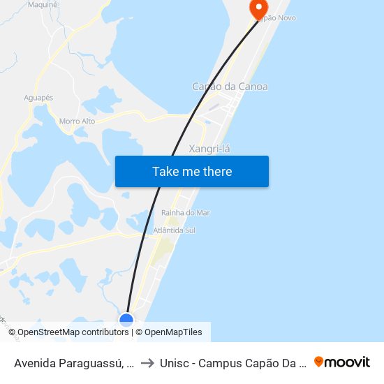 Avenida Paraguassú, 5016 to Unisc - Campus Capão Da Canoa map