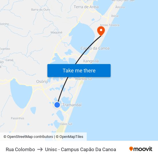 Rua Colombo to Unisc - Campus Capão Da Canoa map