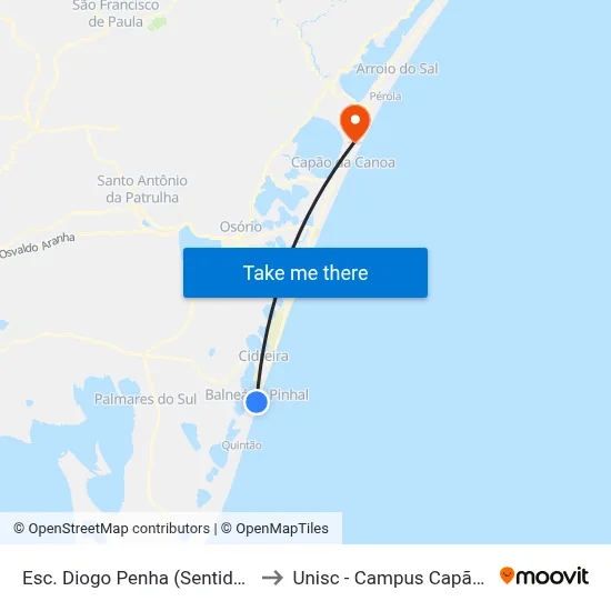 Esc. Diogo Penha (Sentido Tramandaí) to Unisc - Campus Capão Da Canoa map