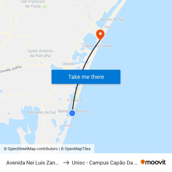 Avenida Perimetral, 706 to Unisc - Campus Capão Da Canoa map