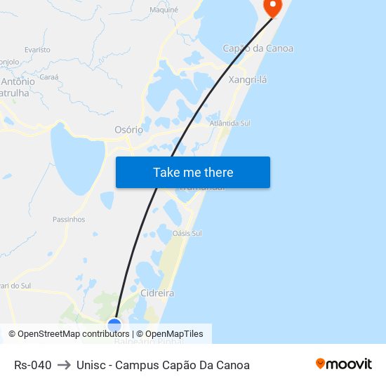 Rs-040 to Unisc - Campus Capão Da Canoa map