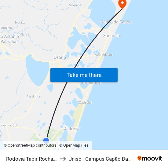Rodovia Tapir Rocha, 289 to Unisc - Campus Capão Da Canoa map