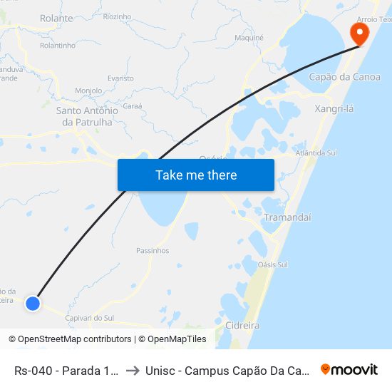Rs-040 - Parada 142 to Unisc - Campus Capão Da Canoa map