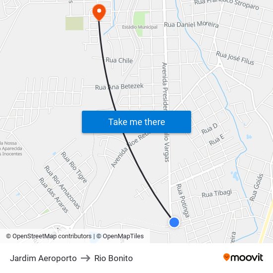 Jardim Aeroporto to Rio Bonito map