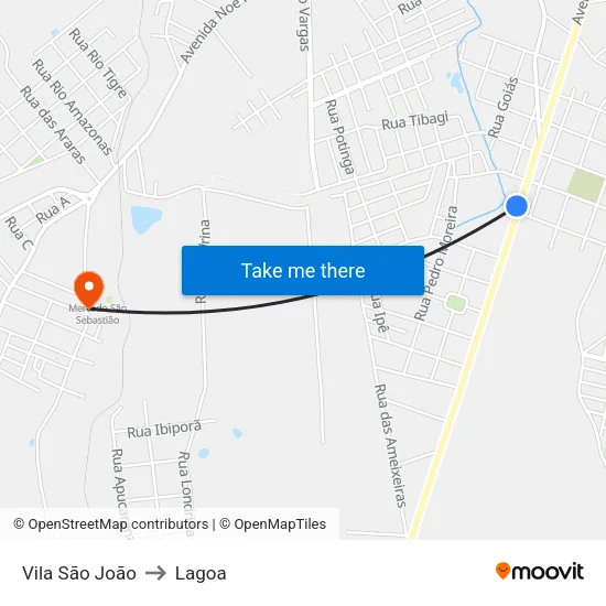 Vila São João to Lagoa map