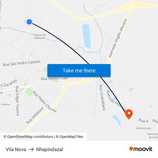 Vila Nova to Nhapindazal map