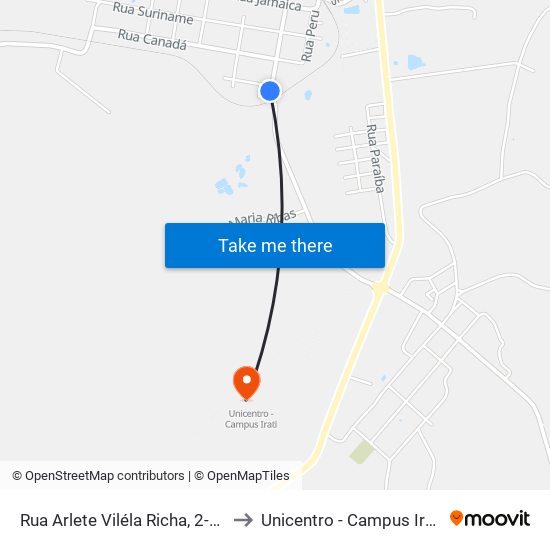 Rua Arlete Viléla Richa, 2-58 to Unicentro - Campus Irati map