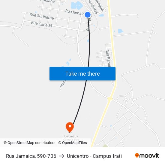 Rua Jamaica, 590-706 to Unicentro - Campus Irati map