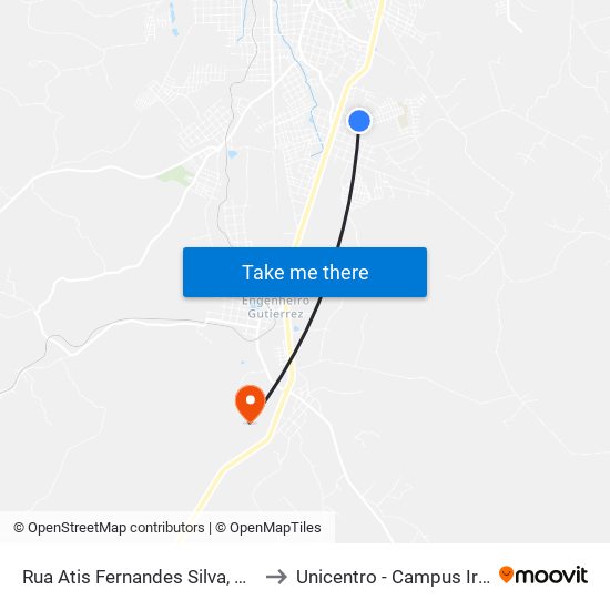 Rua Atis Fernandes Silva, 368 to Unicentro - Campus Irati map