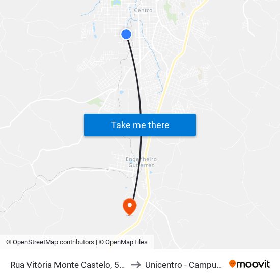 Rua Vitória Monte Castelo, 510-572 to Unicentro - Campus Irati map