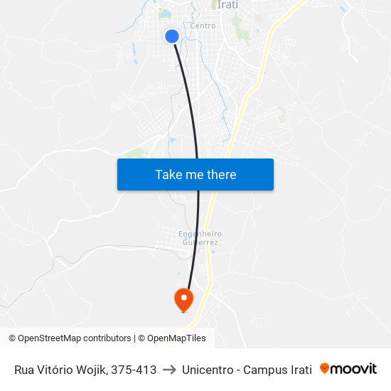 Rua Vitório Wojik, 375-413 to Unicentro - Campus Irati map