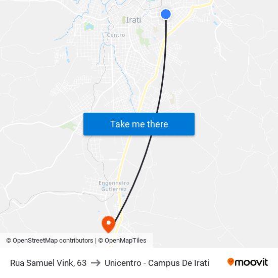 Rua Samuel Vink, 63 to Unicentro - Campus De Irati map