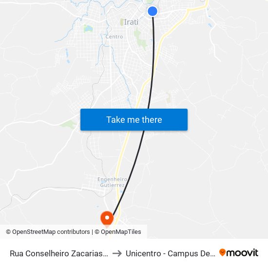 Rua Conselheiro Zacarias, 292 to Unicentro - Campus De Irati map