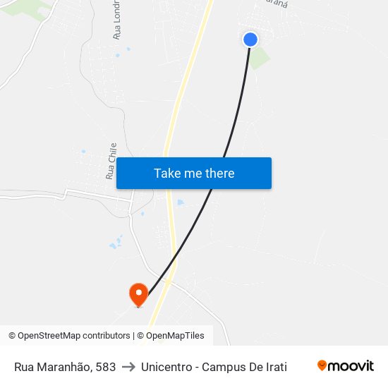 Rua Maranhão, 583 to Unicentro - Campus De Irati map