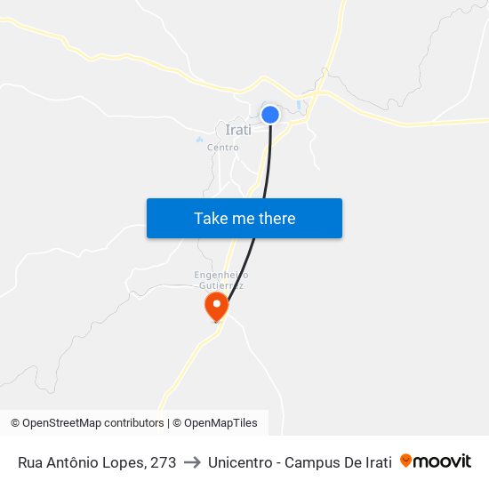 Rua Antônio Lopes, 273 to Unicentro - Campus De Irati map