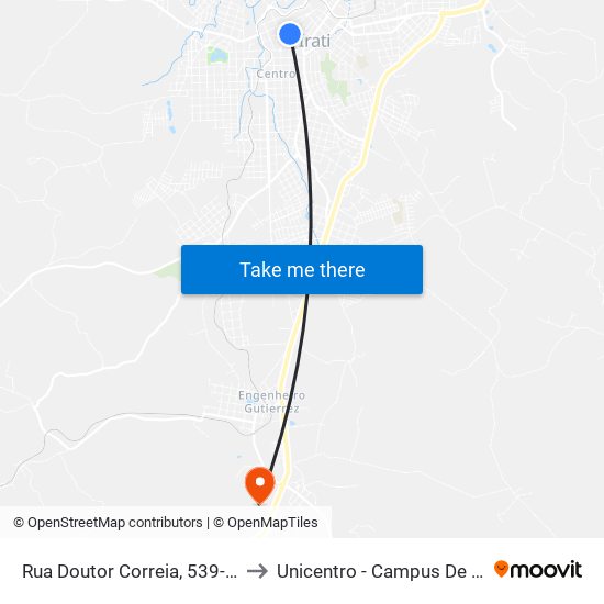 Rua Doutor Correia, 539-613 to Unicentro - Campus De Irati map