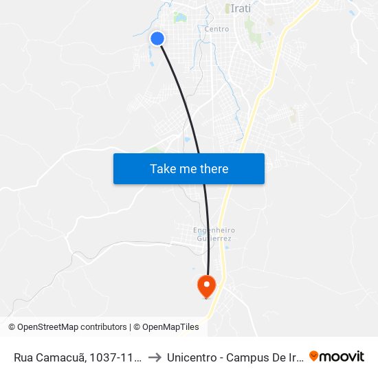 Rua Camacuã, 1037-1117 to Unicentro - Campus De Irati map
