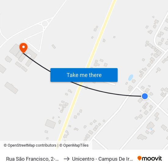 Rua São Francisco, 2-22 to Unicentro - Campus De Irati map